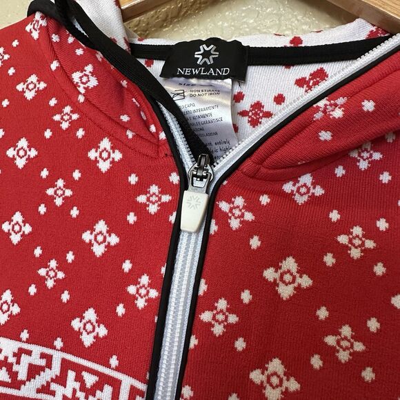 Newland Ski Sweater Womens Fair Isle Red White Extra Small Hooded Made In Italy - Picture 3 of 7